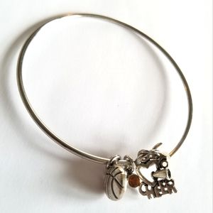 Bracelet cheer basketball charm silver tone wire bangle